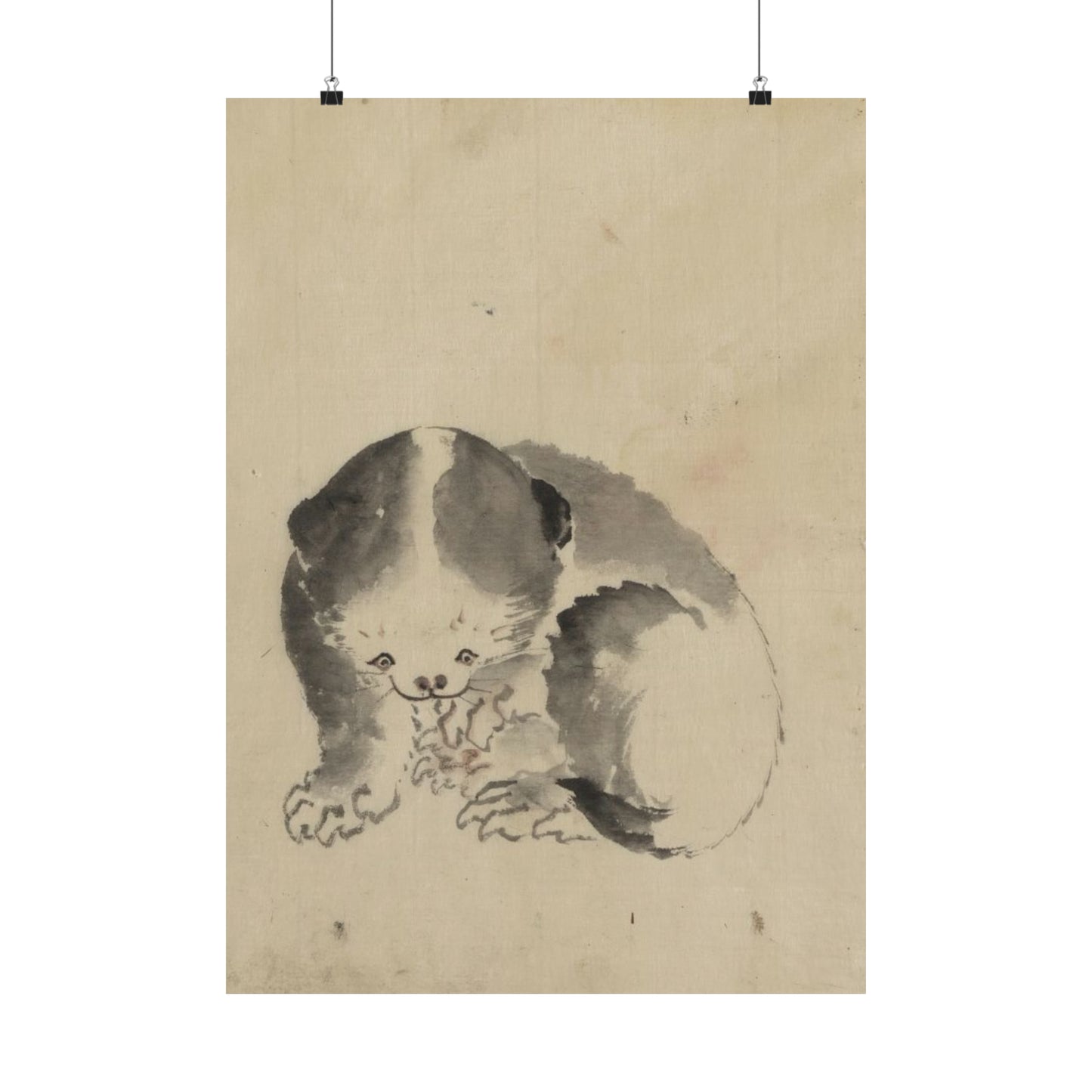 mid 1800s ink wash on handmade paper reproduction of "a cat cleaning its claws' by katsushika hokusai matte vertical poster whatmart