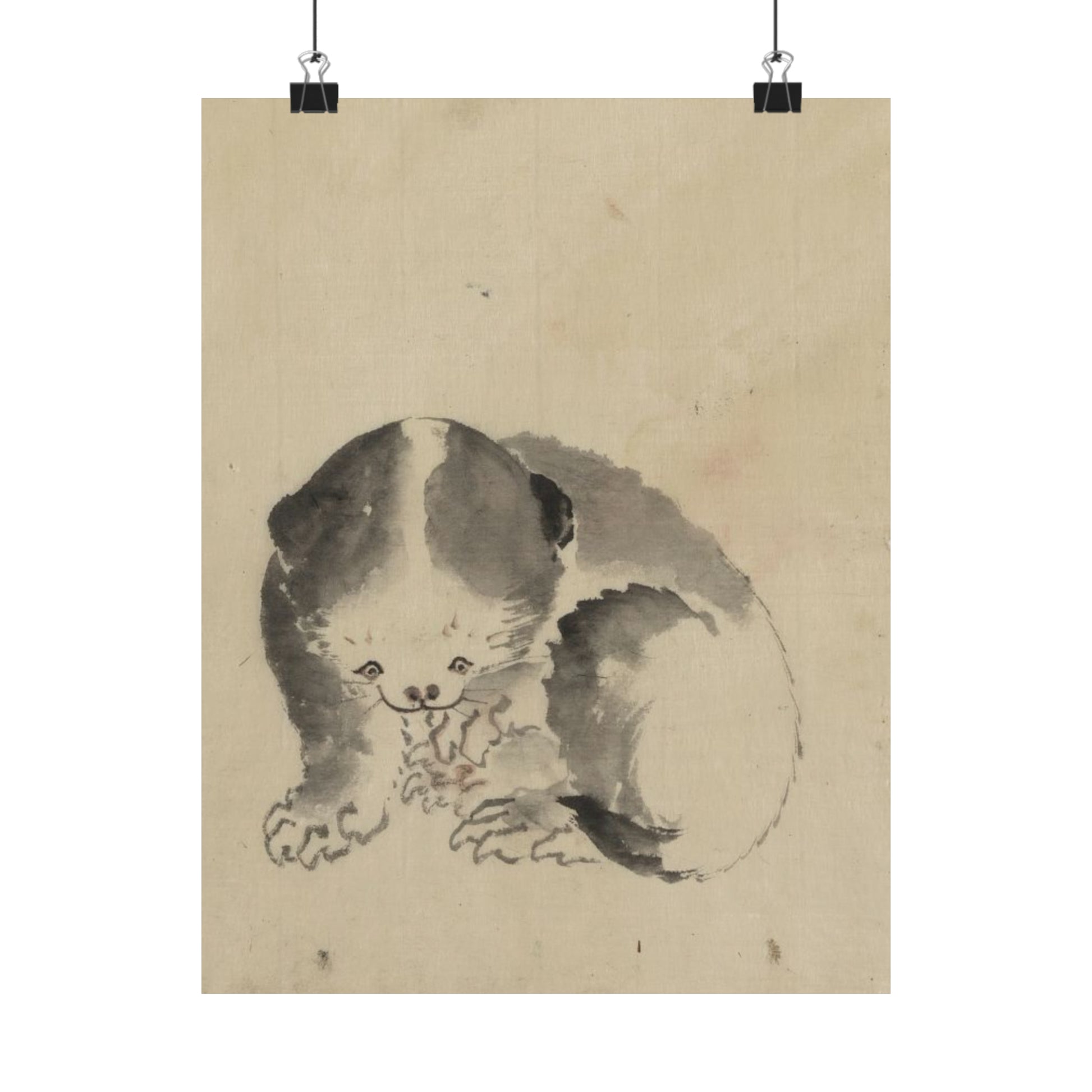 mid 1800s ink wash on handmade paper reproduction of "a cat cleaning its claws' by katsushika hokusai matte vertical poster whatmart