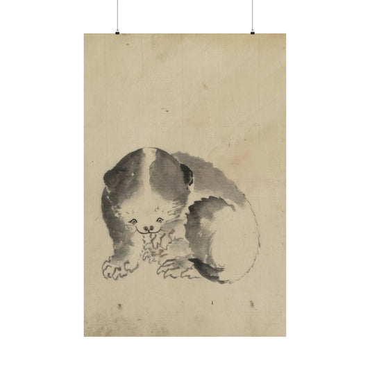 mid 1800s ink wash on handmade paper reproduction of "a cat cleaning its claws' by katsushika hokusai matte vertical poster whatmart