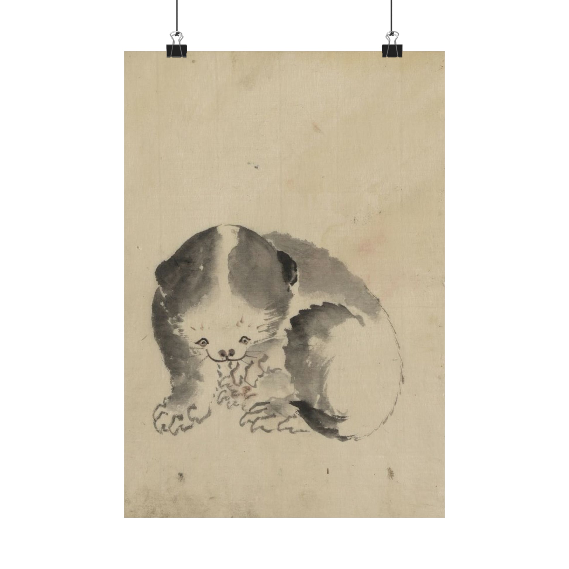 mid 1800s ink wash on handmade paper reproduction of "a cat cleaning its claws' by katsushika hokusai matte vertical poster whatmart