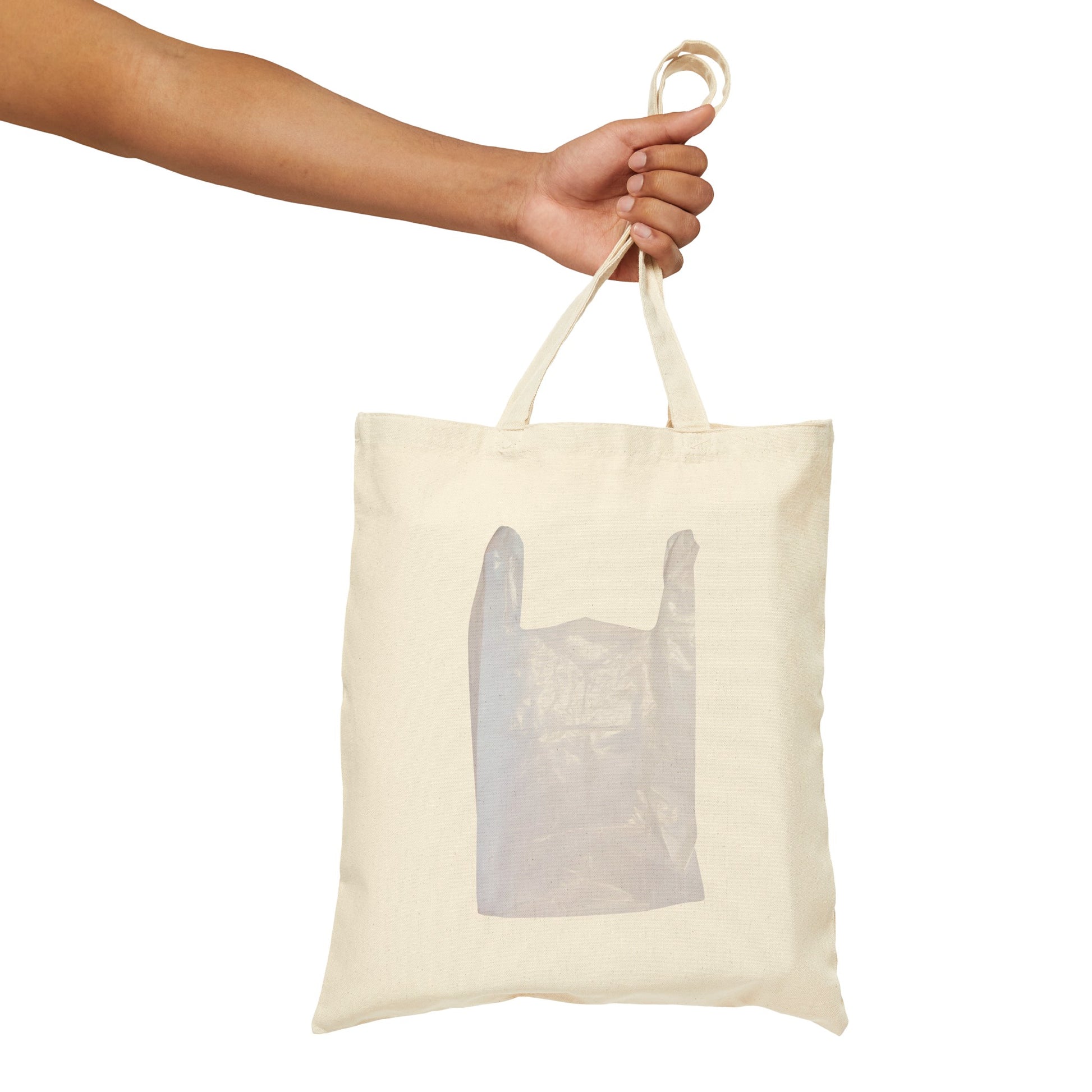 plastic bag on a reusable cotton tote bag whatmart