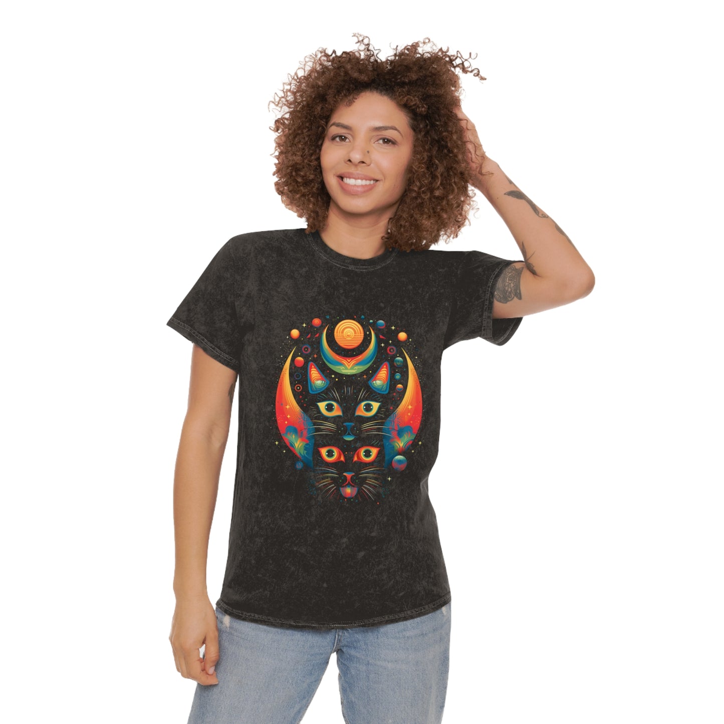 psychedelic celestial cat illustration tshirt whatmart