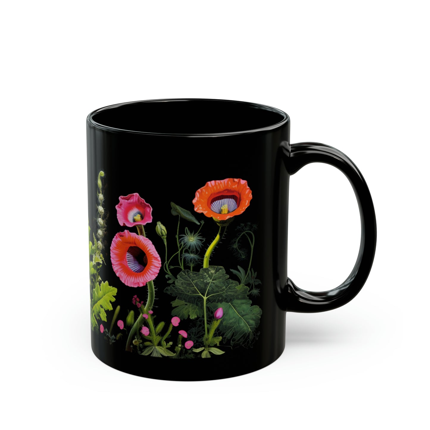 psychedelic style floral featuring black henbane, jimsonweed, foxglove, and papaver somniferum mug whatmart