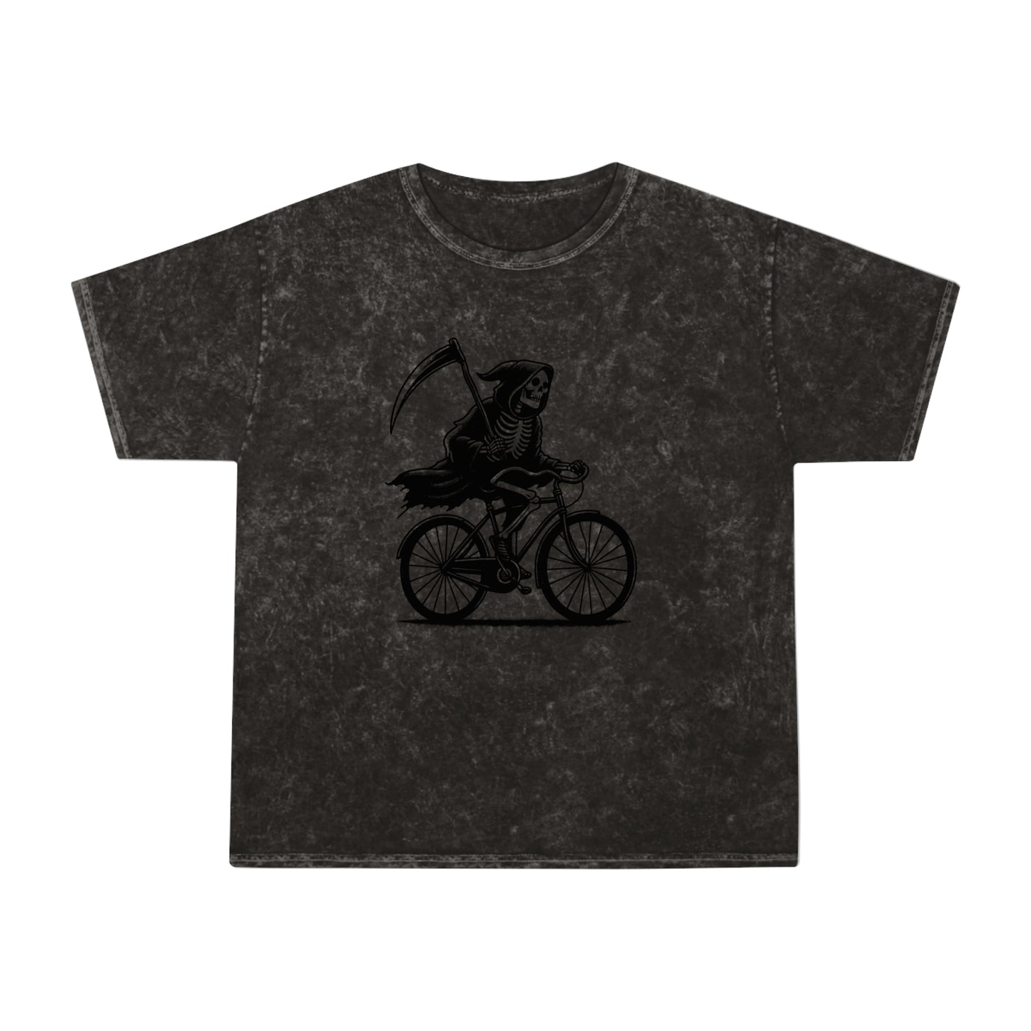 skeleton riding a bicycle unisex mineral wash tshirt whatmart