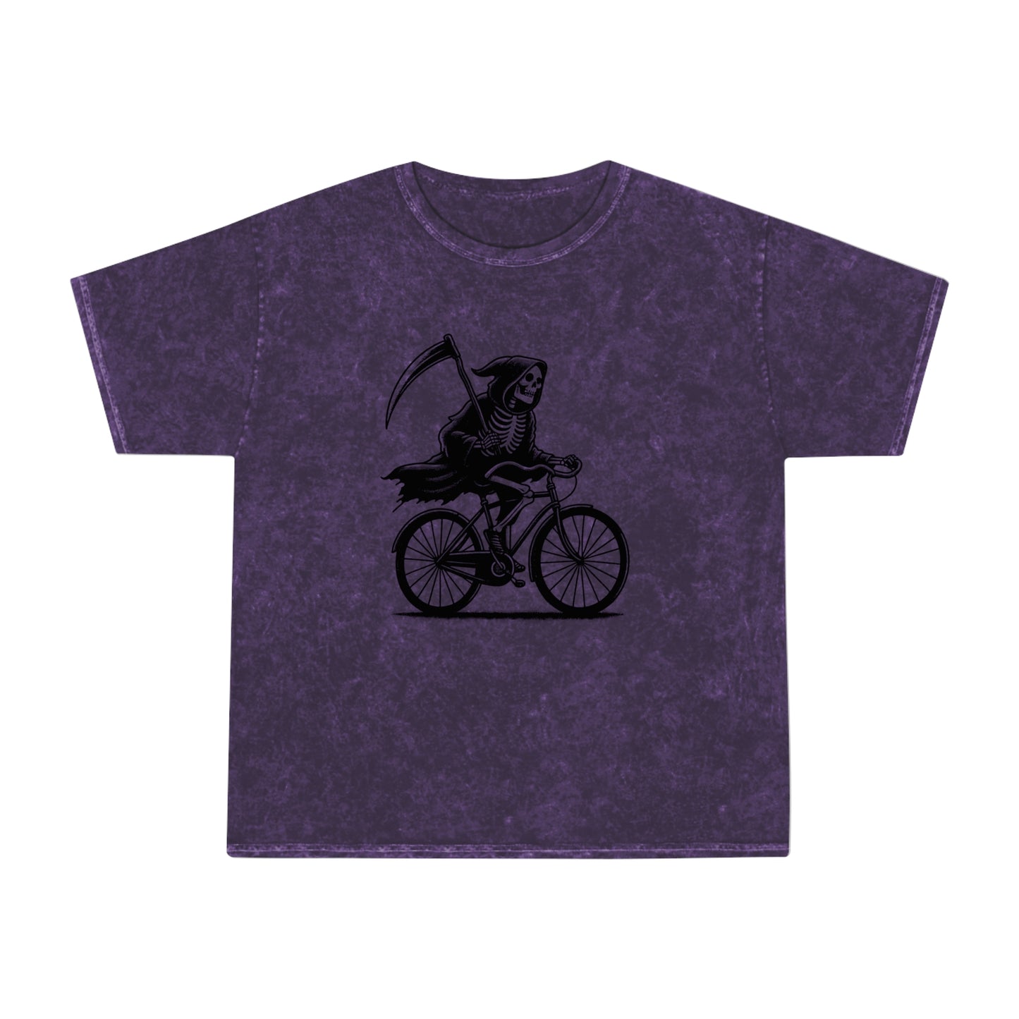 skeleton riding a bicycle unisex mineral wash tshirt whatmart