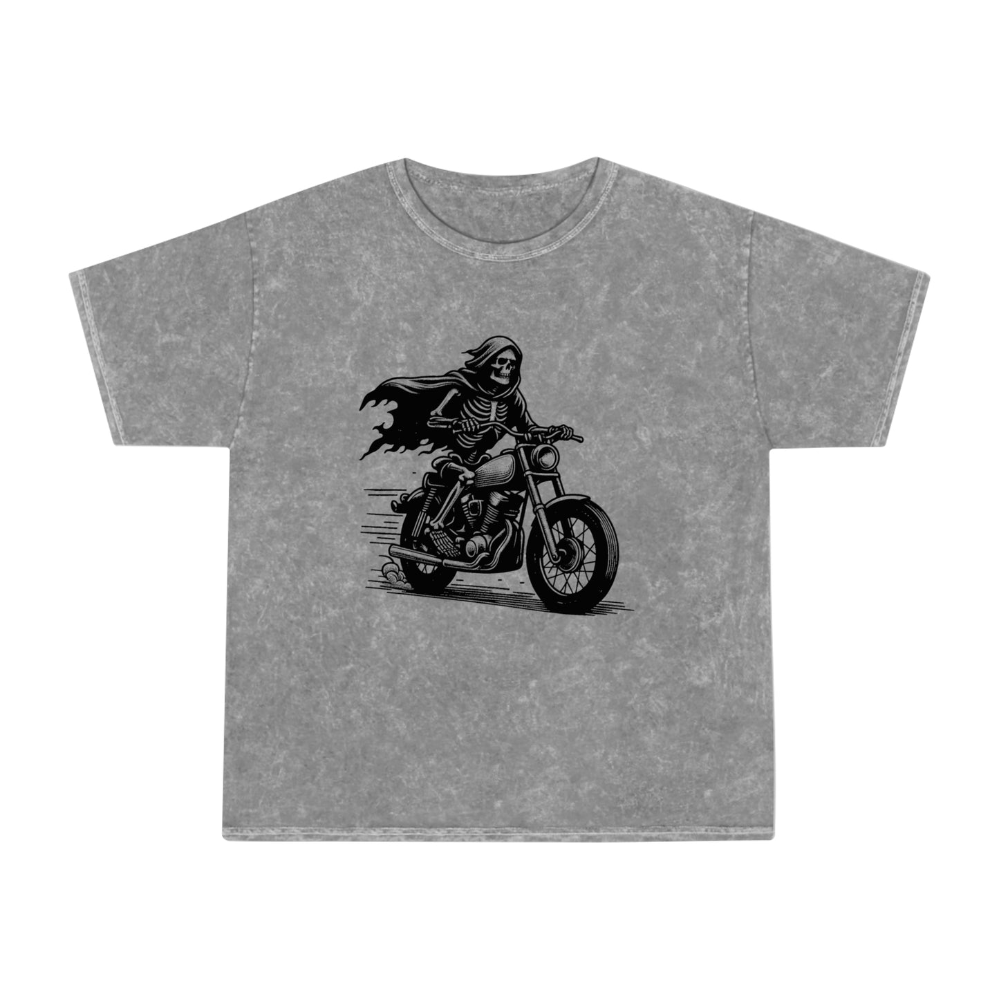 skeleton riding a motorcycle unisex mineral wash tshirt whatmart