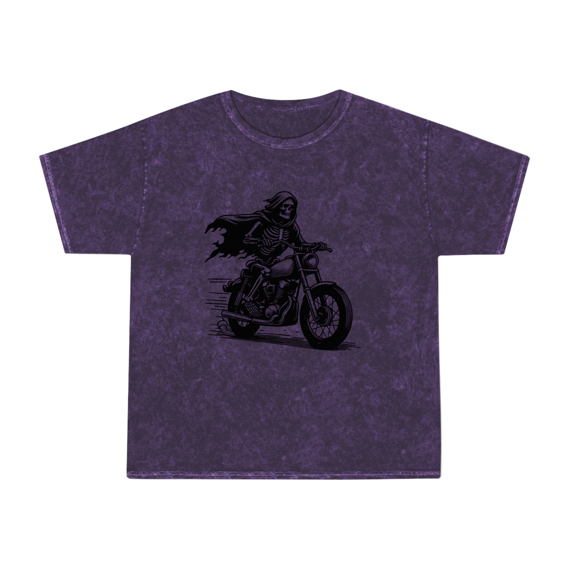 skeleton riding a motorcycle unisex mineral wash tshirt whatmart