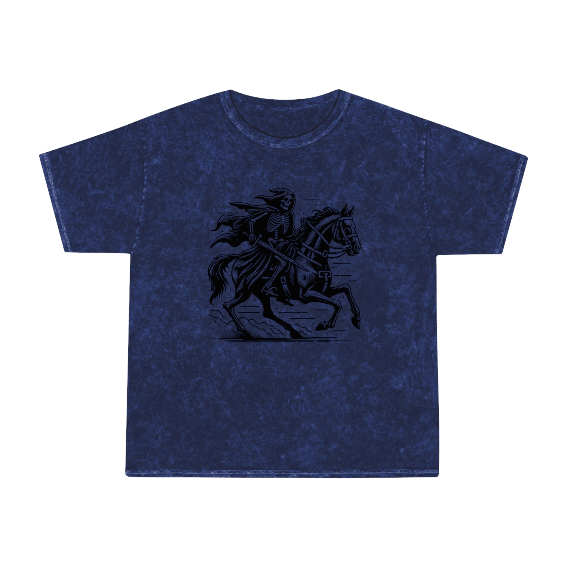 skeleton wearing a cloak riding a horse unisex mineral wash tshirt whatmart