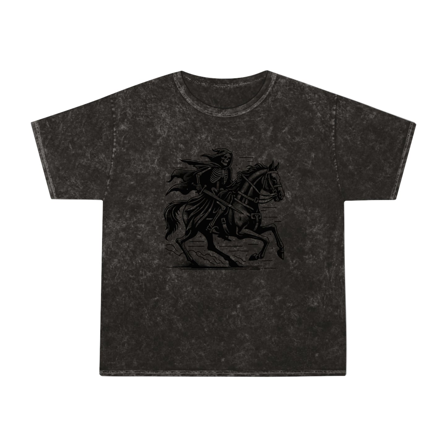 skeleton wearing a cloak riding a horse unisex mineral wash tshirt whatmart