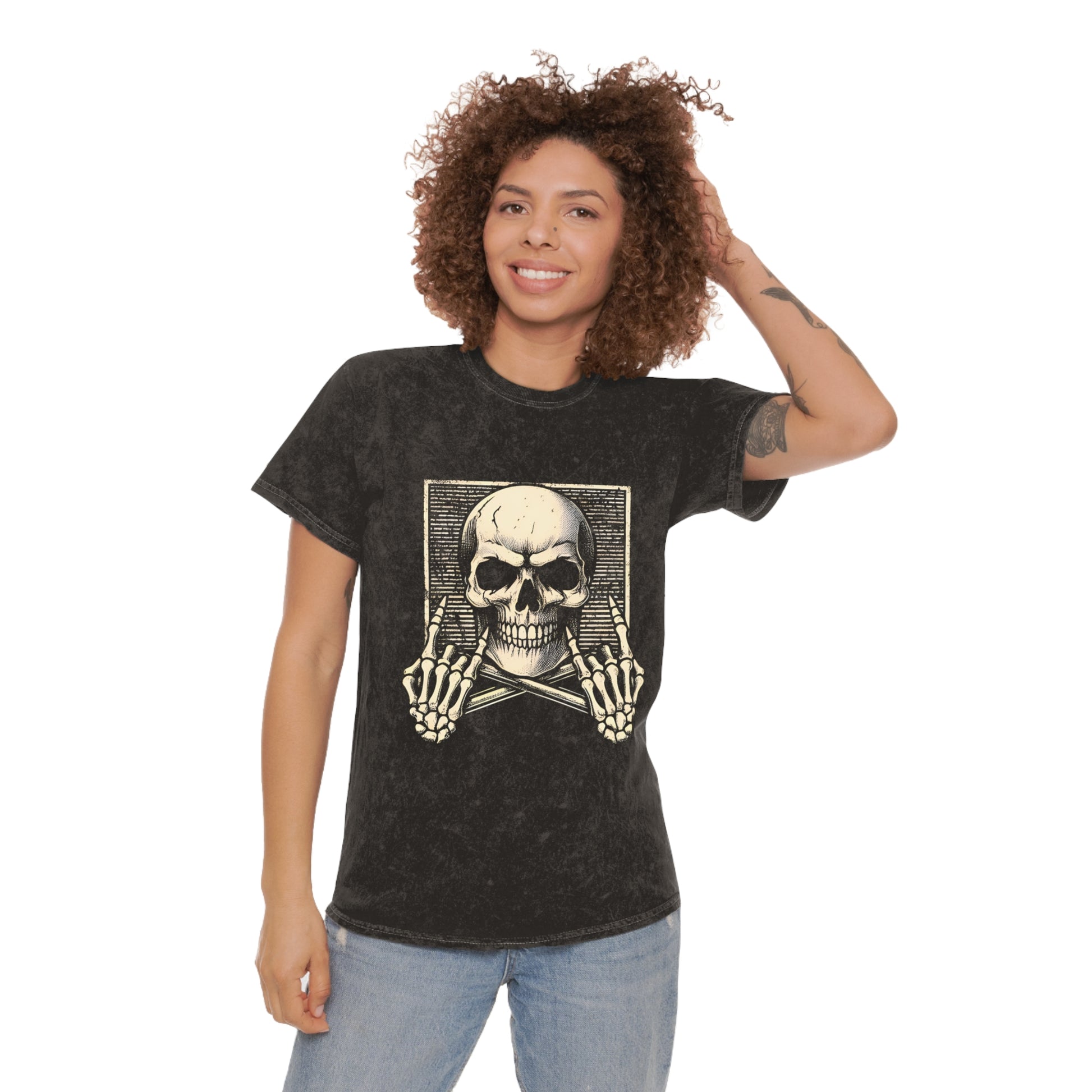 skull throwing horns unisex mineral wash tshirt whatmart