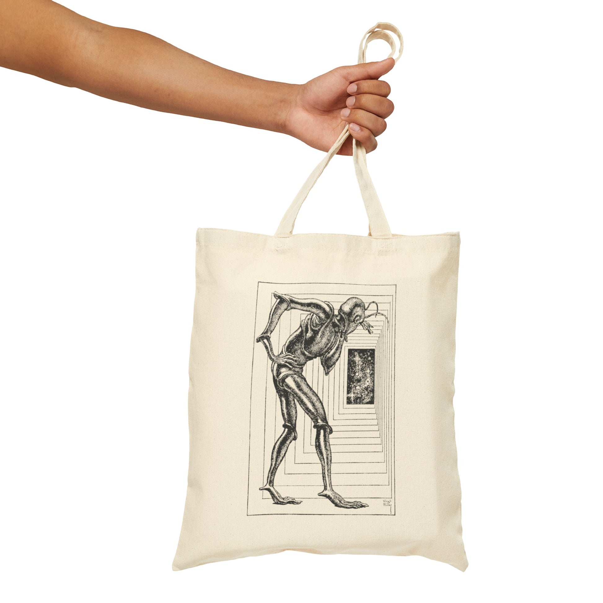 virgil finlay illustration alien looking through a doorway cotton canvas tote bag whatmart