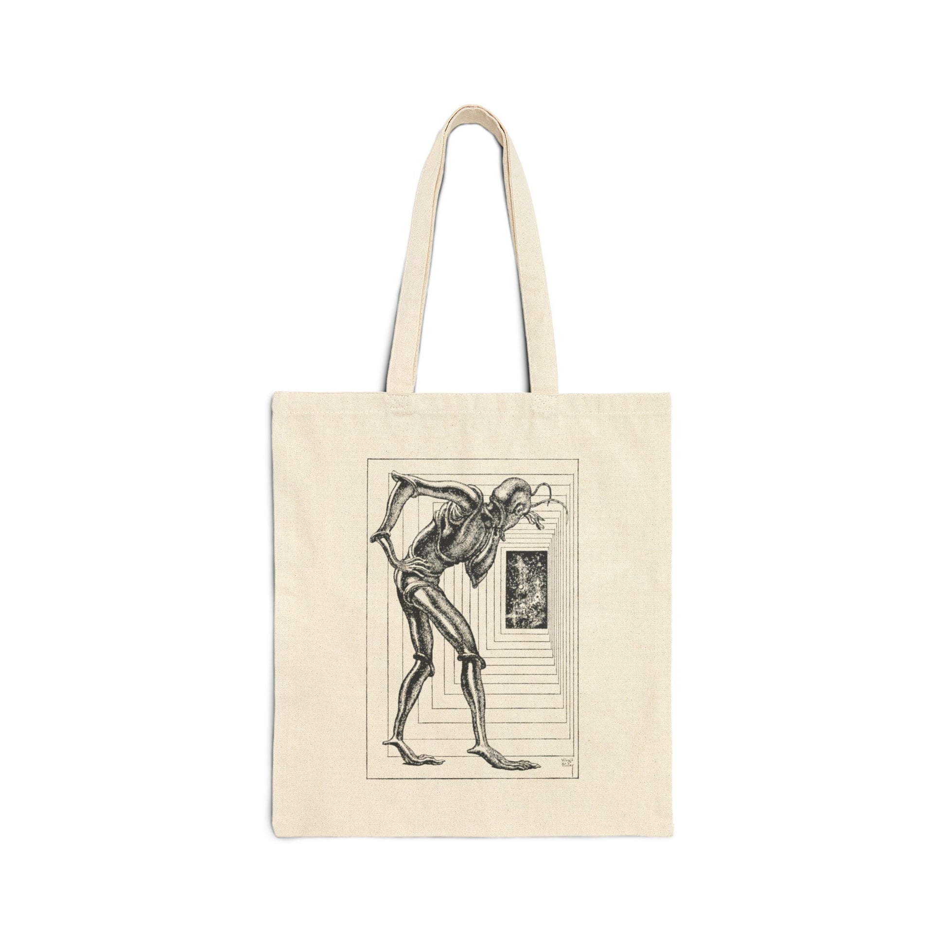 virgil finlay illustration alien looking through a doorway cotton canvas tote bag whatmart